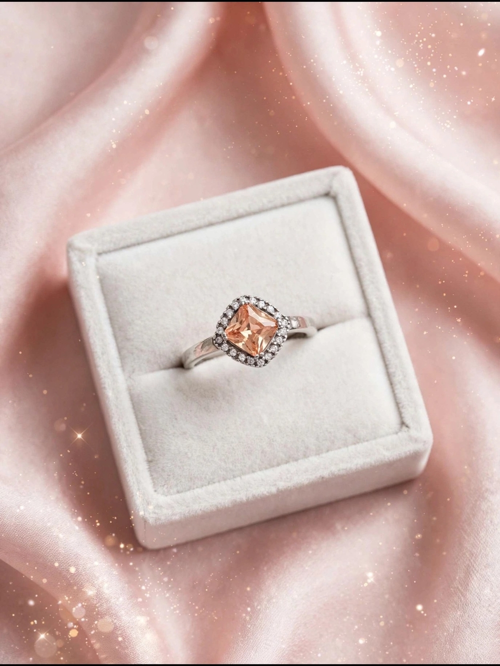 Sterling Silver Pink Morganite Halo Ring